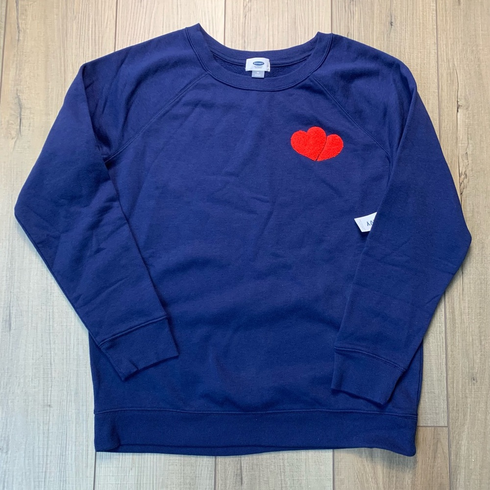 Navy Sweatshirt with Red Heart Patch